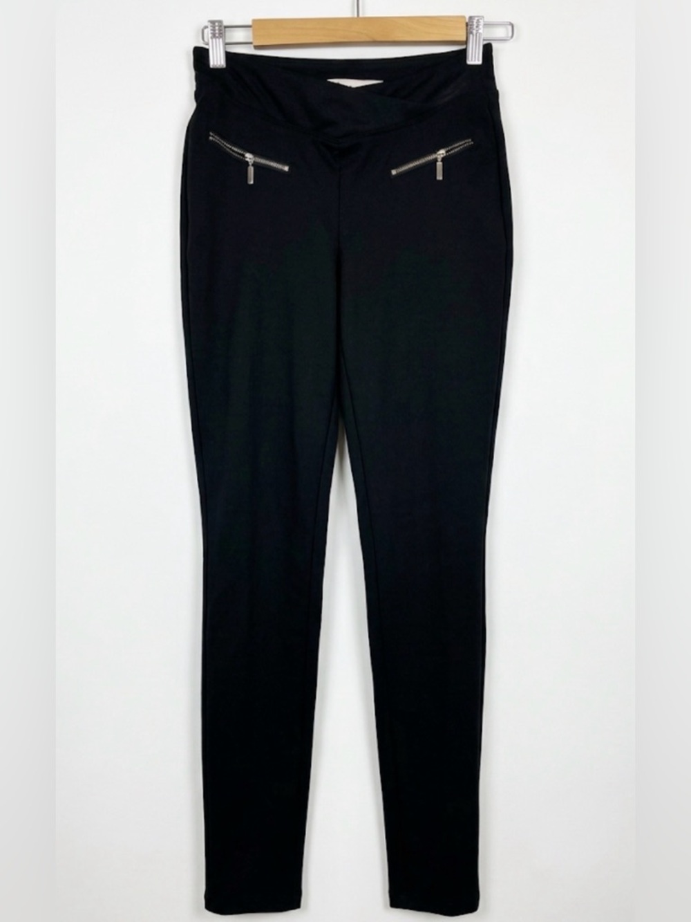 SO Black Ponte Leggings with Front Zip Accents